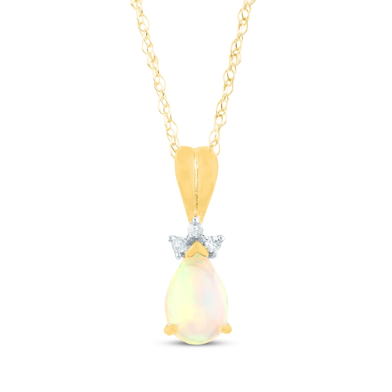 Main Image 1 of Pear-Shaped Opal & Diamond Accent Necklace 10K Yellow Gold 18&quot;