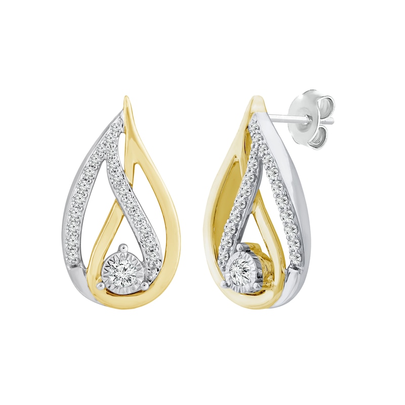 Main Image 1 of Love Ignited Diamond Flame Stud Earrings 1/4 ct tw 10K Two-Tone Gold