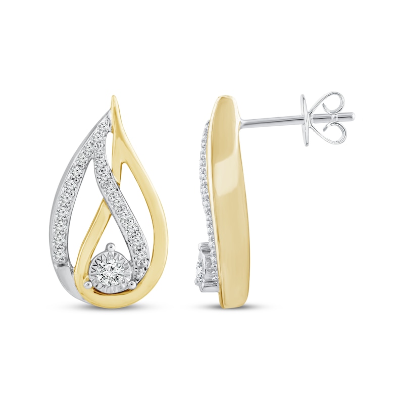 Main Image 3 of Love Ignited Diamond Flame Stud Earrings 1/4 ct tw 10K Two-Tone Gold