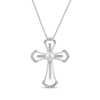 Thumbnail Image 1 of Cultured Pearl & White Lab-Created Sapphire Double Cross Necklace Sterling Silver 18&quot;