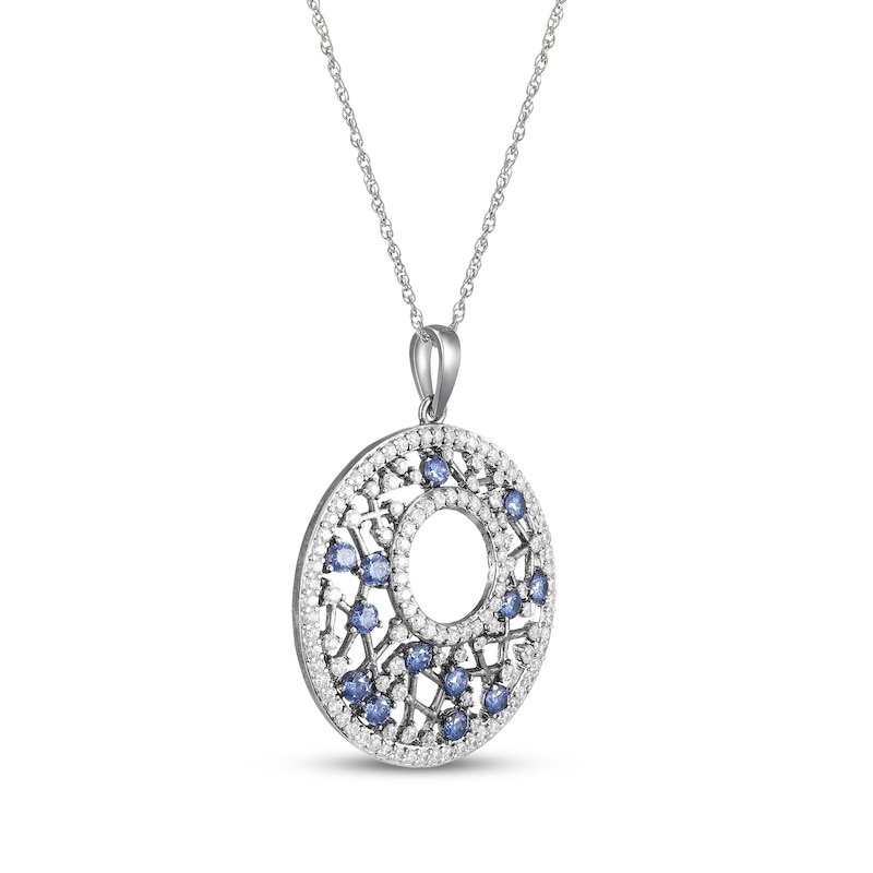 Tanzanite & White Lab-Created Sapphire Circle Scatter Necklace Sterling Silver 18"