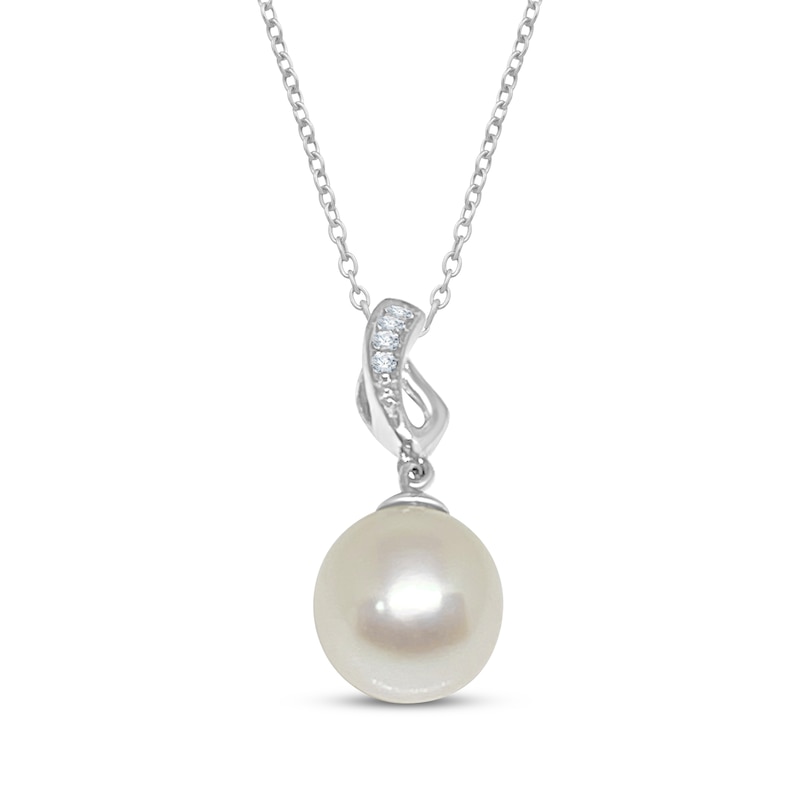 Main Image 1 of Cultured Pearl & White Lab-Created Sapphire Necklace Sterling Silver 18&quot;