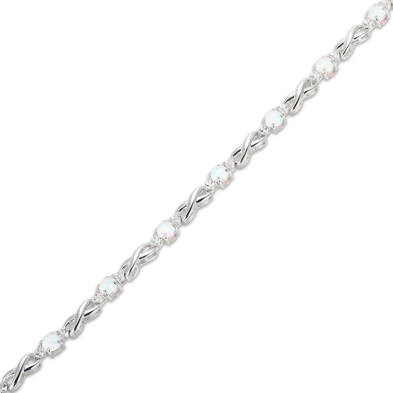 Main Image 2 of Lab-Created Opal & White Lab-Created Sapphire Infinity Link Bracelet Sterling SIlver 7.25&quot;