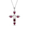 Thumbnail Image 1 of Pear-Shaped & Emerald-Cut Lab-Created Ruby, Cultured Pearl, White Lab-Created Sapphire Necklace Sterling Silver 18&quot;