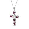 Thumbnail Image 2 of Pear-Shaped & Emerald-Cut Lab-Created Ruby, Cultured Pearl, White Lab-Created Sapphire Necklace Sterling Silver 18&quot;