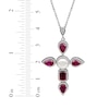 Thumbnail Image 4 of Pear-Shaped & Emerald-Cut Lab-Created Ruby, Cultured Pearl, White Lab-Created Sapphire Necklace Sterling Silver 18&quot;