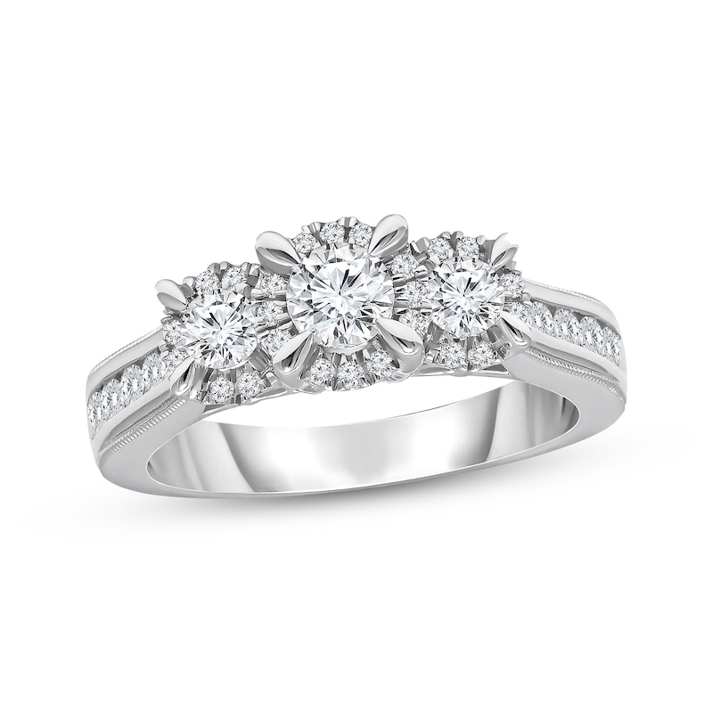 Main Image 1 of Memories Moments Magic Three-Stone Diamond Engagement Ring 1 ct tw Round-Cut 10K White Gold