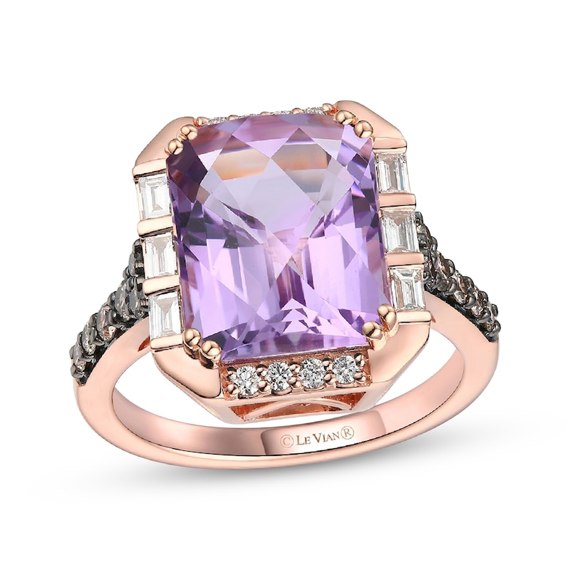 Main Image 1 of Le Vian Emerald-Cut Amethyst Ring 5/8 ct tw Diamonds 14K Strawberry Gold