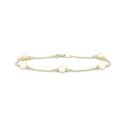 Cultured Pearl & White Lab-Created Sapphire Station Bracelet 10K Yellow Gold 7.25&quot;