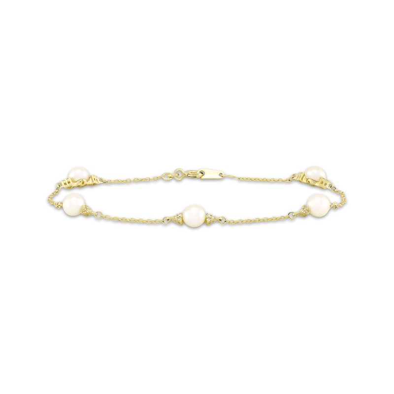 Main Image 1 of Cultured Pearl & White Lab-Created Sapphire Station Bracelet 10K Yellow Gold 7.25&quot;