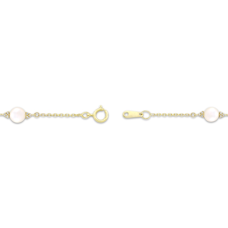 Main Image 2 of Cultured Pearl & White Lab-Created Sapphire Station Bracelet 10K Yellow Gold 7.25&quot;