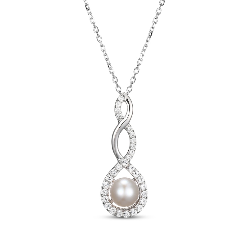 Main Image 1 of Cultured Pearl & White Lab-Created Sapphire Twist Drop Necklace Sterling Silver 18&quot;