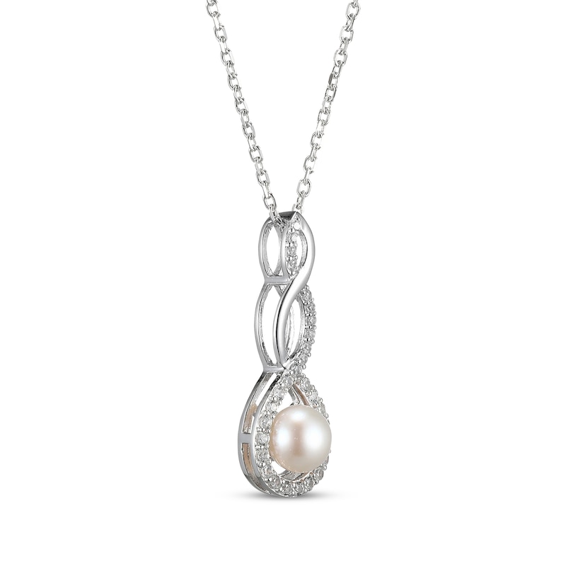 Main Image 2 of Cultured Pearl & White Lab-Created Sapphire Twist Drop Necklace Sterling Silver 18&quot;