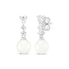 Thumbnail Image 1 of Cultured Pearl & White Lab-Created Sapphire Drop Earrings Sterling Silver