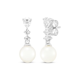 Cultured Pearl & White Lab-Created Sapphire Drop Earrings Sterling Silver