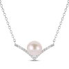 Thumbnail Image 1 of Cultured Pearl & White Lab-Created Sapphire Cheveron Necklace Sterling Silver 18&quot;