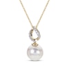 Thumbnail Image 1 of Cultured Akoya Pearl & Diamond Accent Chain Link Necklace 14K Yellow Gold 18&quot;