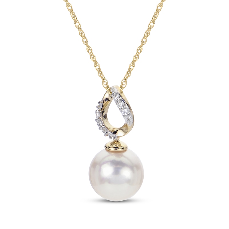 Main Image 1 of Cultured Akoya Pearl & Diamond Accent Chain Link Necklace 14K Yellow Gold 18&quot;