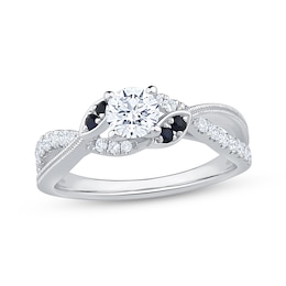 Round-Cut Diamond & Blue Sapphire Engagement Ring 3/4 ct tw 14K White Gold