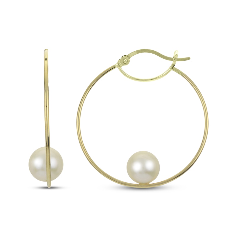 Main Image 1 of Cultured Pearl Hoop Earrings 14K Yellow Gold 30mm