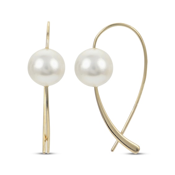 Cultured Pearl Threader Earrings 14K Yellow Gold