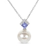Thumbnail Image 0 of Cultured Pearl, Tanzanite & Round-Cut Diamond Necklace 1/20 ct tw 14K White Gold 18"