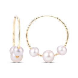 Cultured Pearl Trio Endless Hoop Earrings 10K Yellow Gold