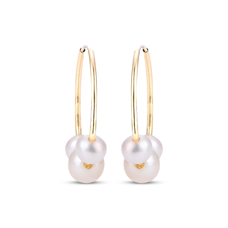 Main Image 2 of Cultured Pearl Trio Endless Hoop Earrings 10K Yellow Gold