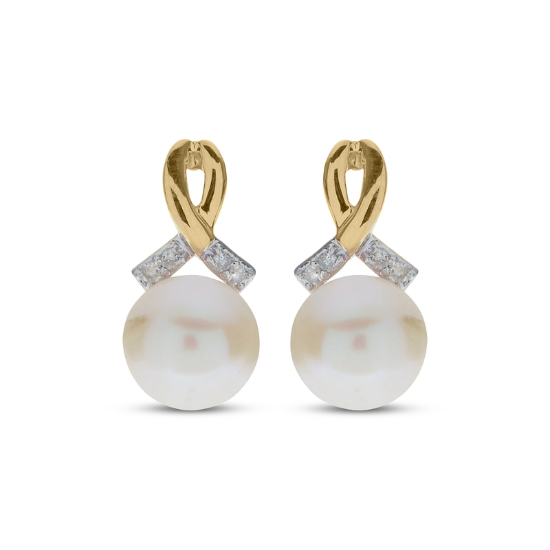 Main Image 2 of Cultured Pearl & Diamond Twist Drop Earrings 1/20 ct tw 10K Yellow Gold