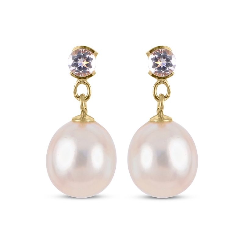 Main Image 2 of Cultured Pearl & White Topaz Dangle Earrings 10K Yellow Gold