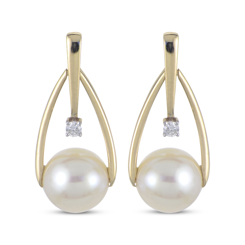 Main Image 2 of Cultured Pearl & Diamond Accent Teardrop Doorknocker Earrings 14K Yellow Gold