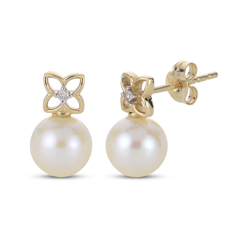 Main Image 1 of Cultured Pearl & Diamond Accent Flower Earrings 14K Yellow Gold