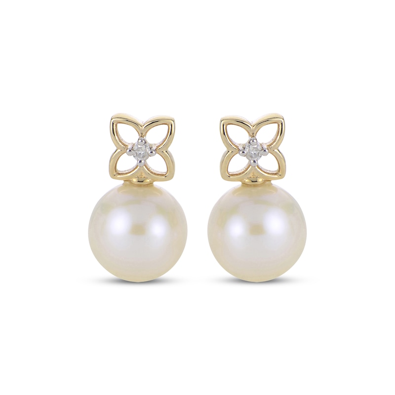 Main Image 2 of Cultured Pearl & Diamond Accent Flower Earrings 14K Yellow Gold