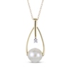 Thumbnail Image 0 of Cultured Pearl & Diamond Accent Teardrop Doorknocker Necklace 14K Yellow Gold