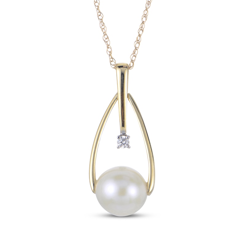 Cultured Pearl & Diamond Accent Teardrop Doorknocker Necklace 14K Yellow Gold
