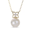 Thumbnail Image 1 of Cultured Pearl & Diamond Accent Flower Necklace 14K Yellow Gold 18&quot;