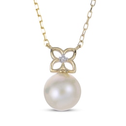 Cultured Pearl & Diamond Accent Flower Necklace 14K Yellow Gold 18&quot;