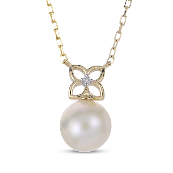 Cultured Pearl & Diamond Accent Flower Necklace 14K Yellow Gold 18"