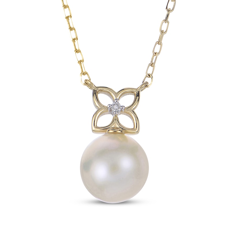 Main Image 1 of Cultured Pearl & Diamond Accent Flower Necklace 14K Yellow Gold 18&quot;