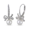 Thumbnail Image 1 of Cultured Pearl & White Lab-Created Sapphire Bow Drop Earrings Sterling Silver