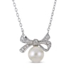 Thumbnail Image 1 of Cultured Pearl & White Lab-Created Sapphire Bow Necklace Sterling Silver 18&quot;