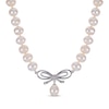 Thumbnail Image 0 of Cultured Pearl & White Lab-Created Sapphire Bow Necklace Sterling Silver 18"