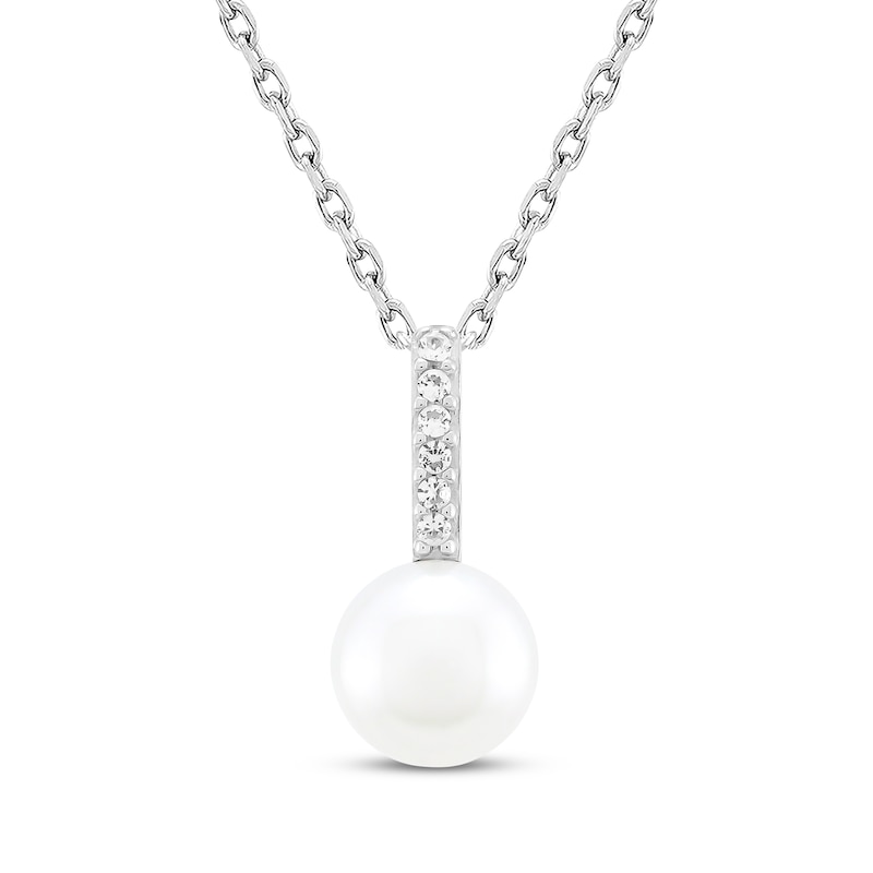 Main Image 1 of Cultured Pearl & White Lab-Created Sapphire Necklace Sterling Silver 18&quot;