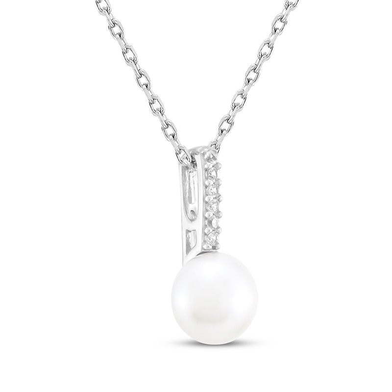 Main Image 2 of Cultured Pearl & White Lab-Created Sapphire Necklace Sterling Silver 18&quot;