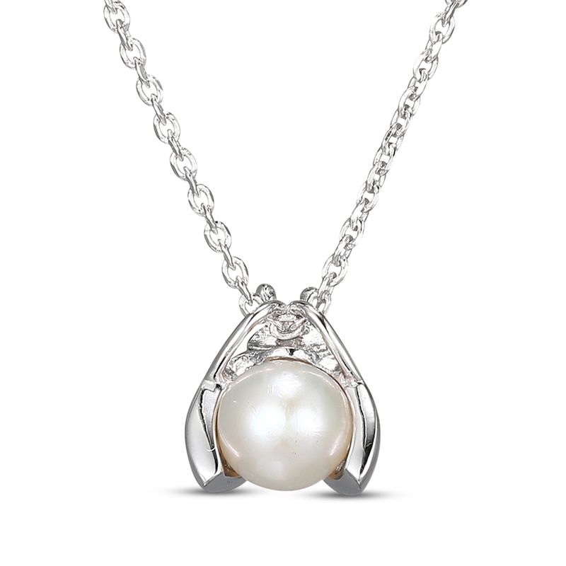 Main Image 3 of Cultured Pearl & White Lab-Created Sapphire Ladybug Necklace Sterling Silver 18&quot;