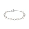 Thumbnail Image 1 of Cultured Pearl & White Lab-Created Sapphire Bracelet Sterling Silver 7.25&quot;