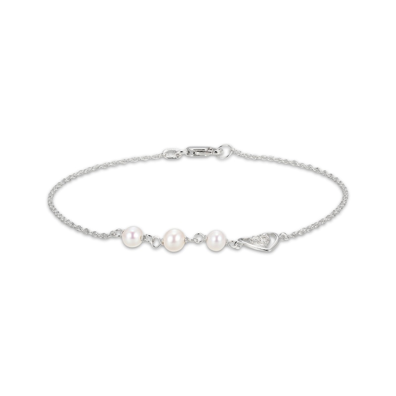 Main Image 2 of Cultured Pearl & Diamond Accent Heart Bracelet Sterling Silver 7.25&quot;