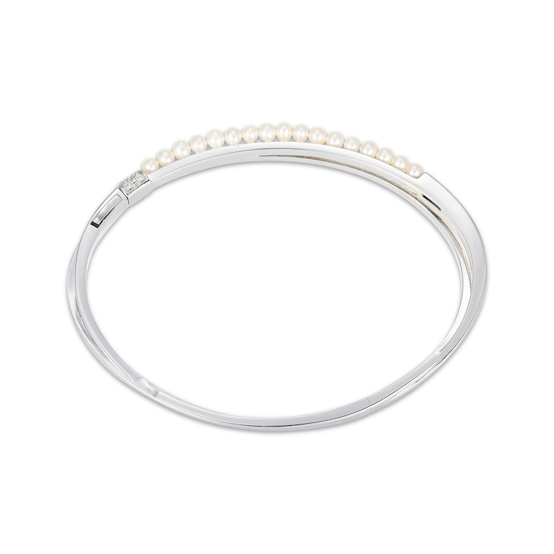 Cultured Pearl & White Lab-Created Sapphire Crossover Bangle Bracelet Sterling Silver