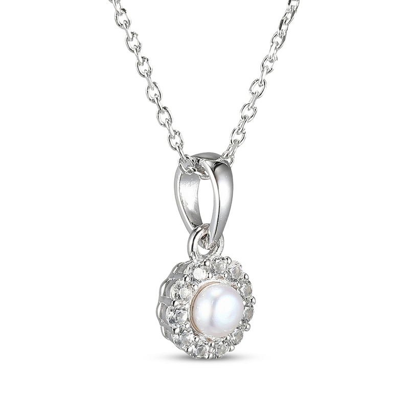 Main Image 2 of Cultured Pearl & White Lab-Created Sapphire Drop Necklace Sterling Silver 18&quot;