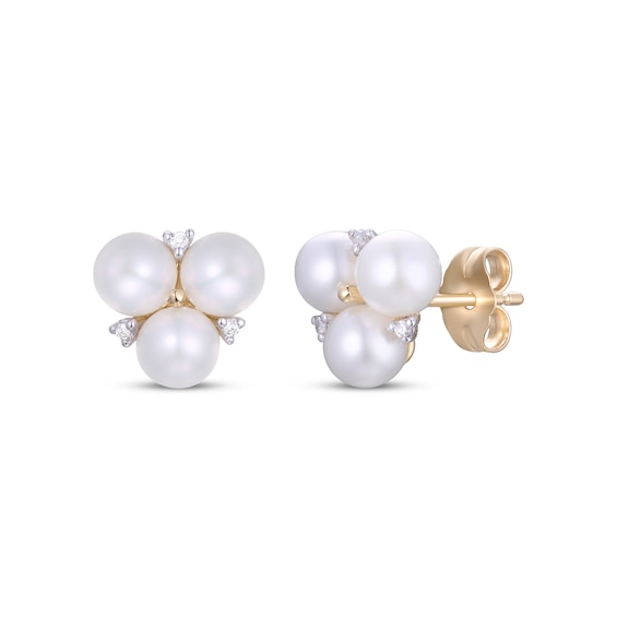 Cultured Pearl Trio & Diamond Accent Stud Earrings 10K Yellow Gold